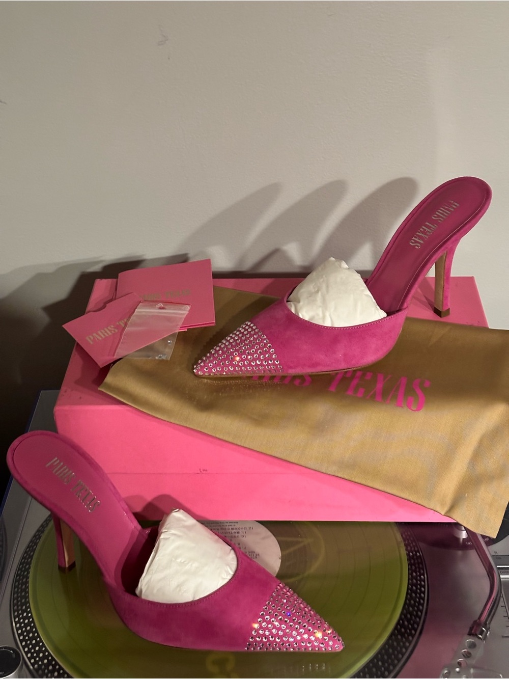 NIB Paris Texas Orchidea Fuchsia Pink Suede Crystal Mule Heels 38